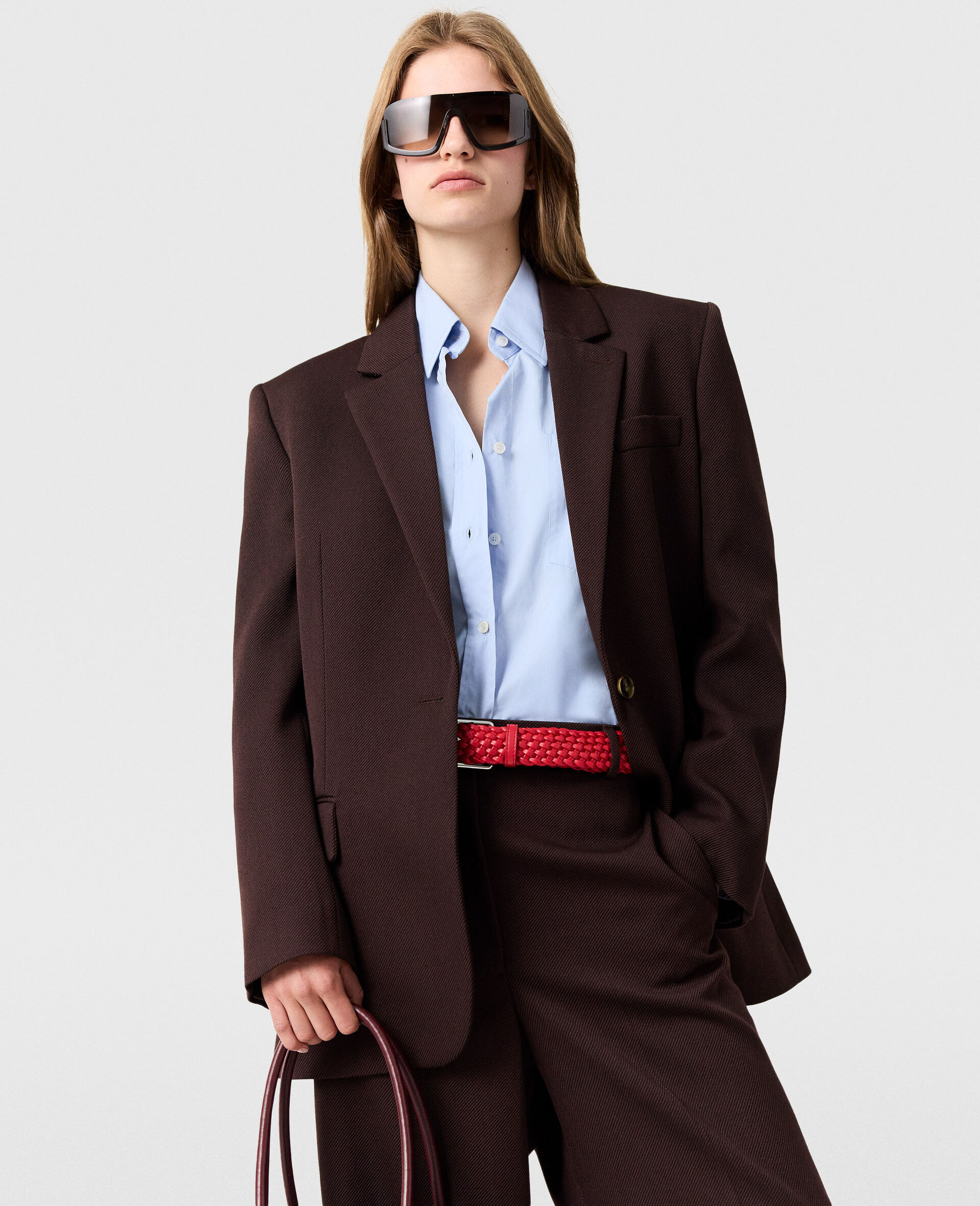 Blazer a boutonnage simple et revers en pointe-Marron-model