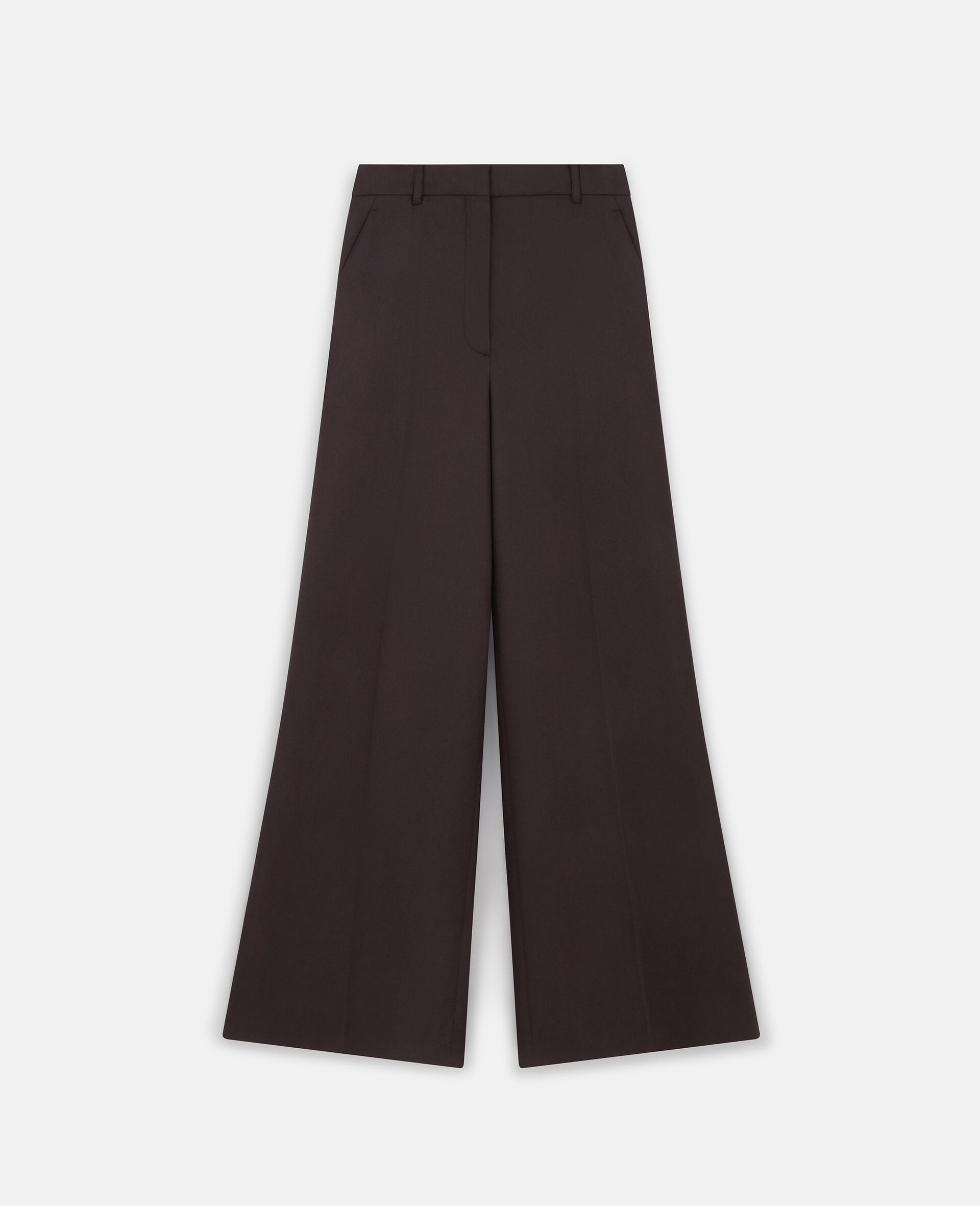 Pantalon large en laine a taille haute-Marron-medium